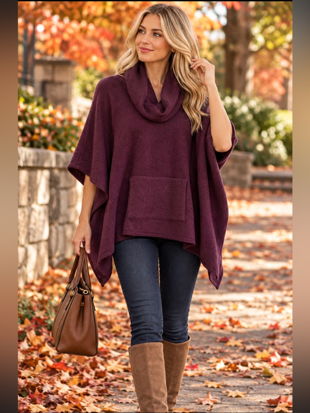 🧑‍🎄 Eileen Fisher Aubergine Purple Cowl Neck Knit Poncho Sweater M/L Oversized